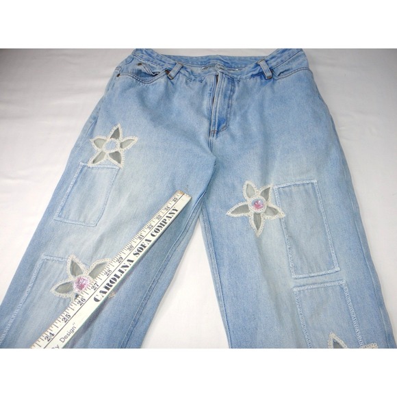 Jeanology Newport News Womens Jeans Star Mesh Cutouts Embellished Denim Sz 16 - Picture 3 of 10